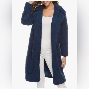 Cozy Navy Blue Longline Fleece Coat
